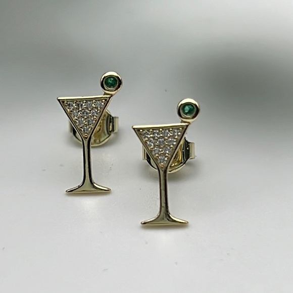 Accessories - Earring 🍸Martini 🍸Golden Plated 18 with 1 Small Green Diamond Cocktails Gift